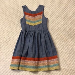 Aphorism Girls Size 8 Blue Chambray Cotton Lace Dress Sweet Anthropologie